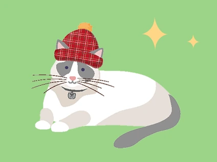 Illustrated cat in a red hat.